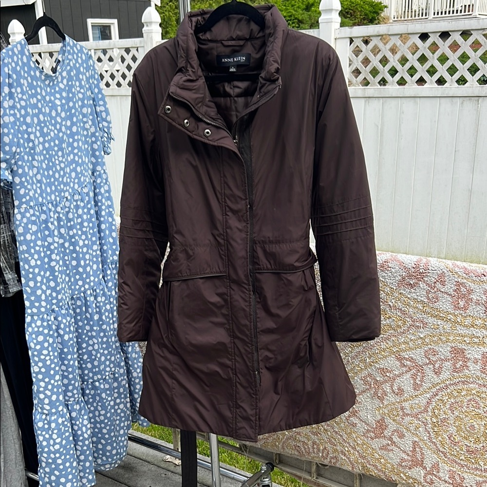 Anne Klein Brown Trench Coat with Stand-Up Collar